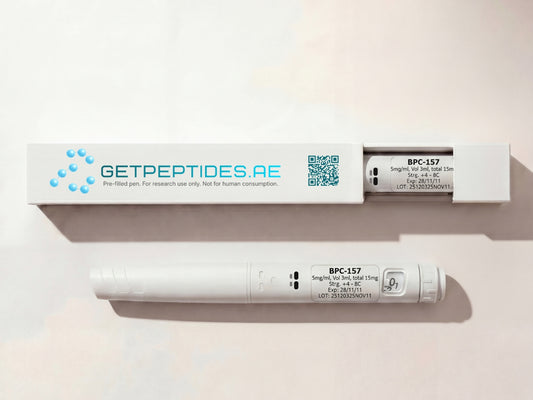 GetPeptides.Ae peptide pen with packaging on a white background