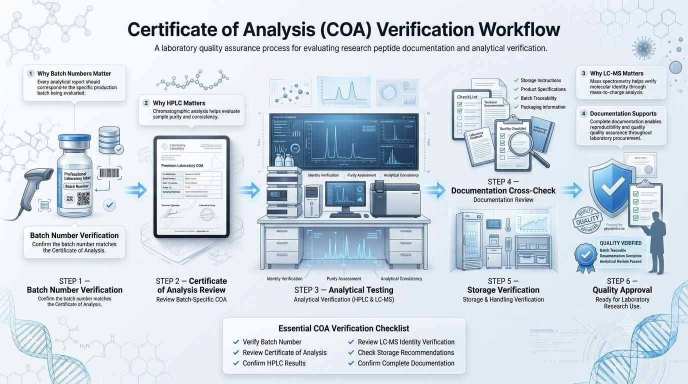 Research peptide Certificate of Analysis verification workflow