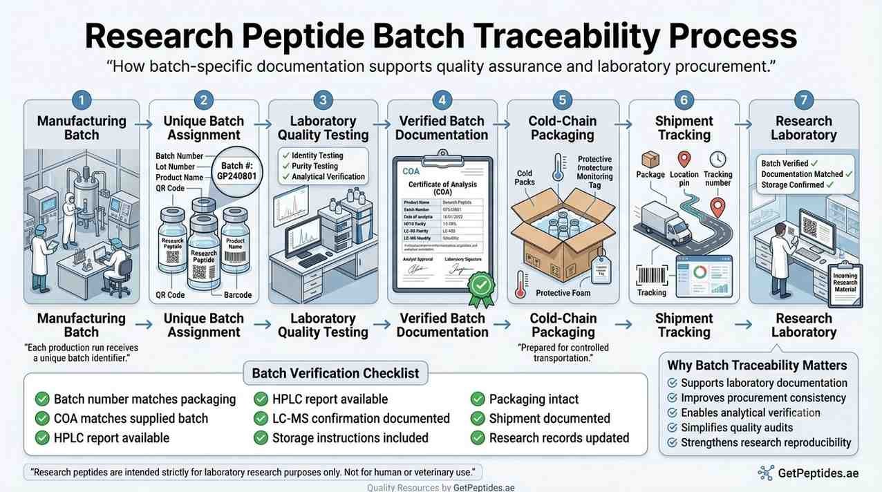 Research peptide batch traceability process