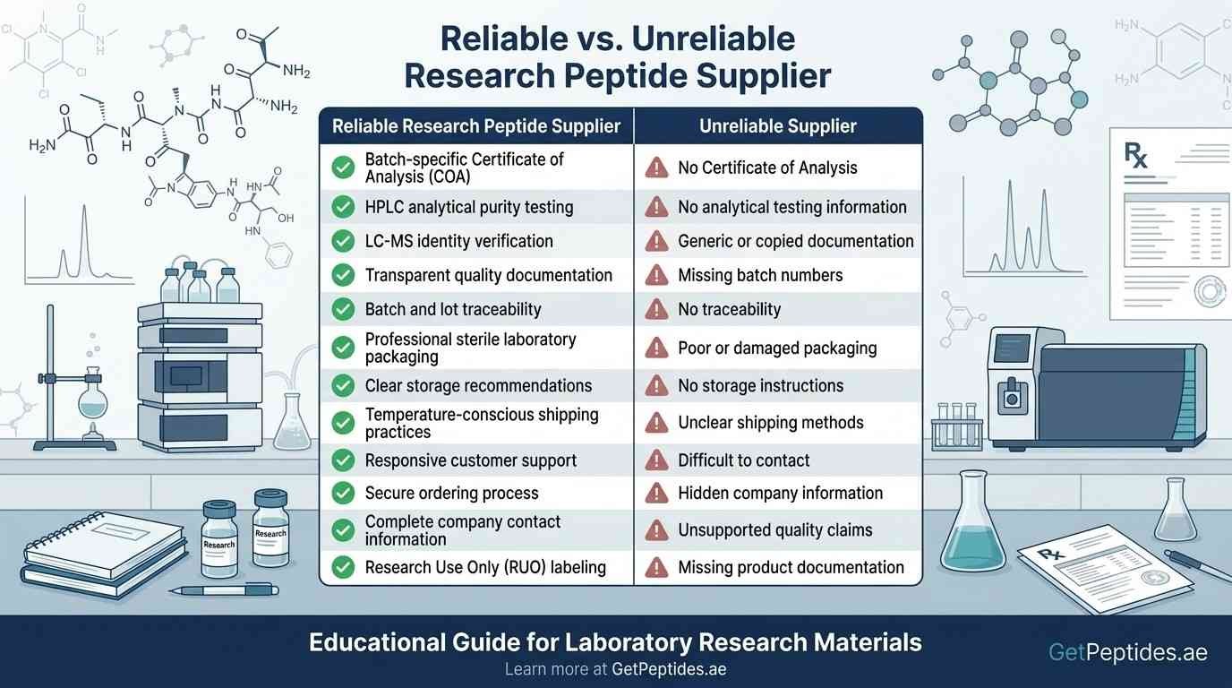 Research peptide supplier comparison chart