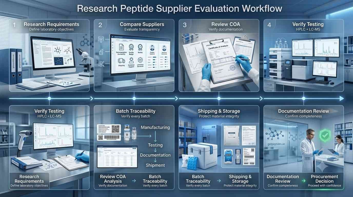 Research peptide supplier evaluation process timeline