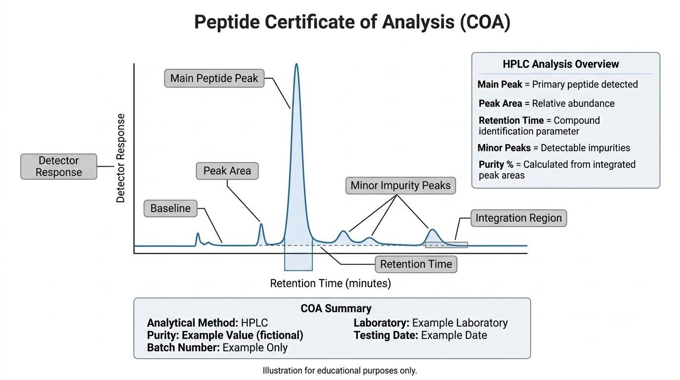 Annotated HPLC chromatogram for peptide COA